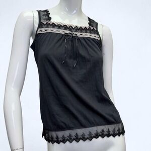 Be Able Black Lace Trim Camisole Top Sheer Hem Y2K Fitted Womens M
